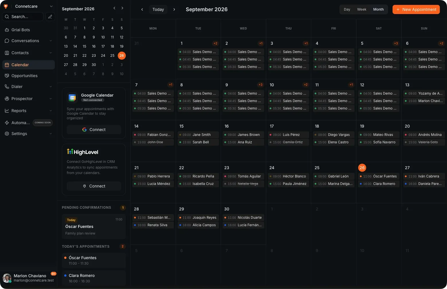 El calendario de Grialink con las citas de la semana y su estado de confirmación