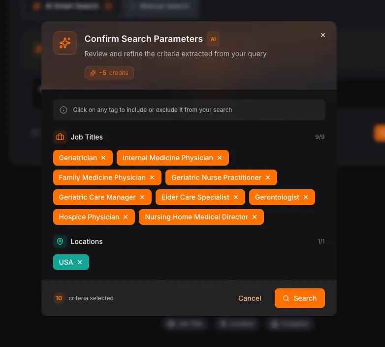 Modal de detalle de contacto con datos de perfil enriquecidos